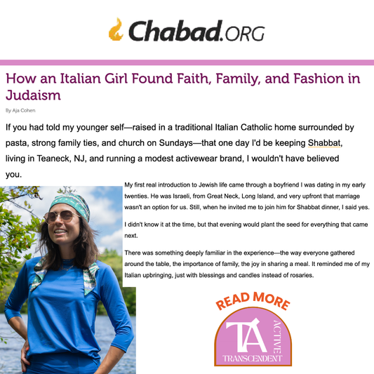 Chabad.org story featuring Transcendent Active founder and her path in modest activewear and fashion