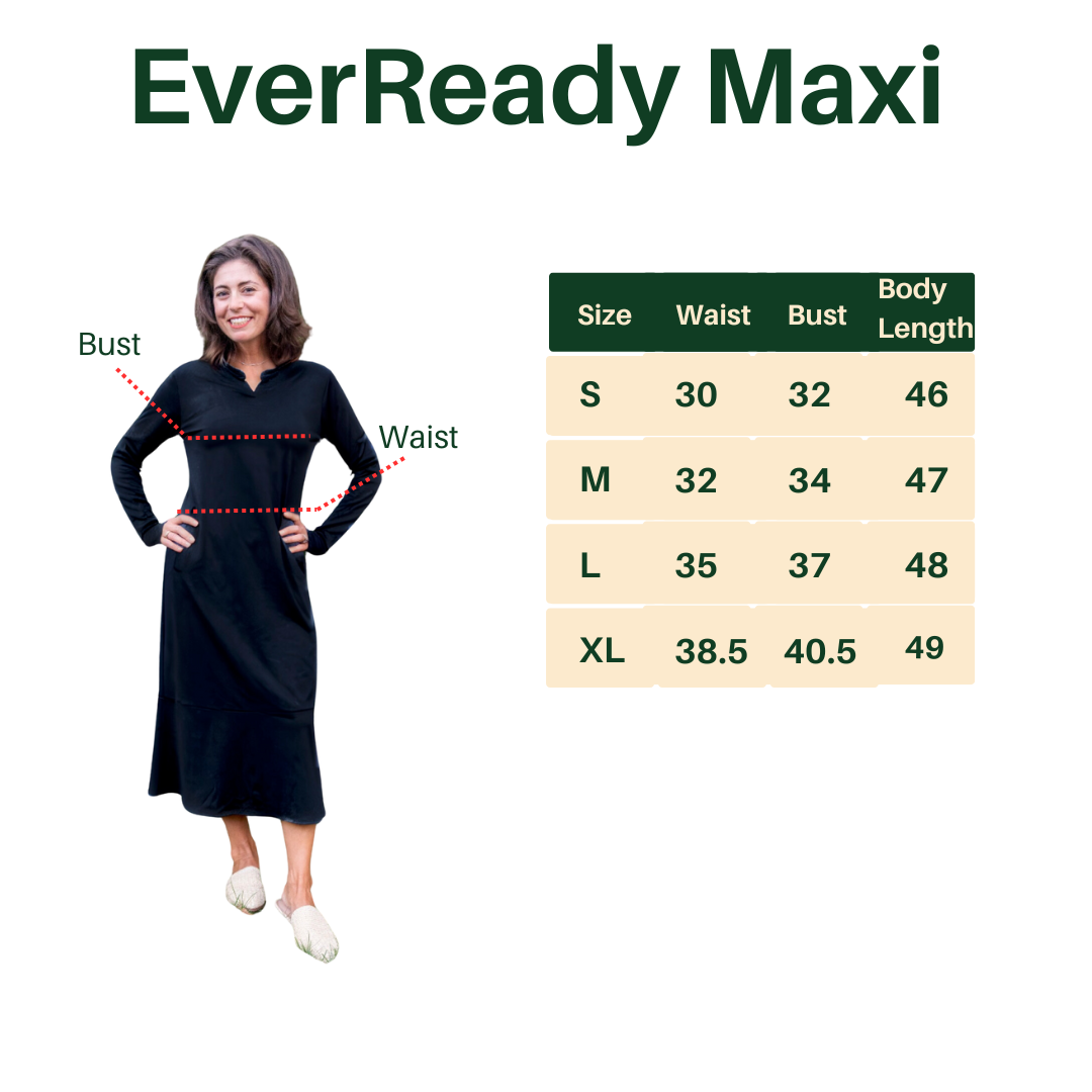 EverReady Maxi Dress – Cozy Soft Fabric with Pockets | Transcendent Active Size Chart