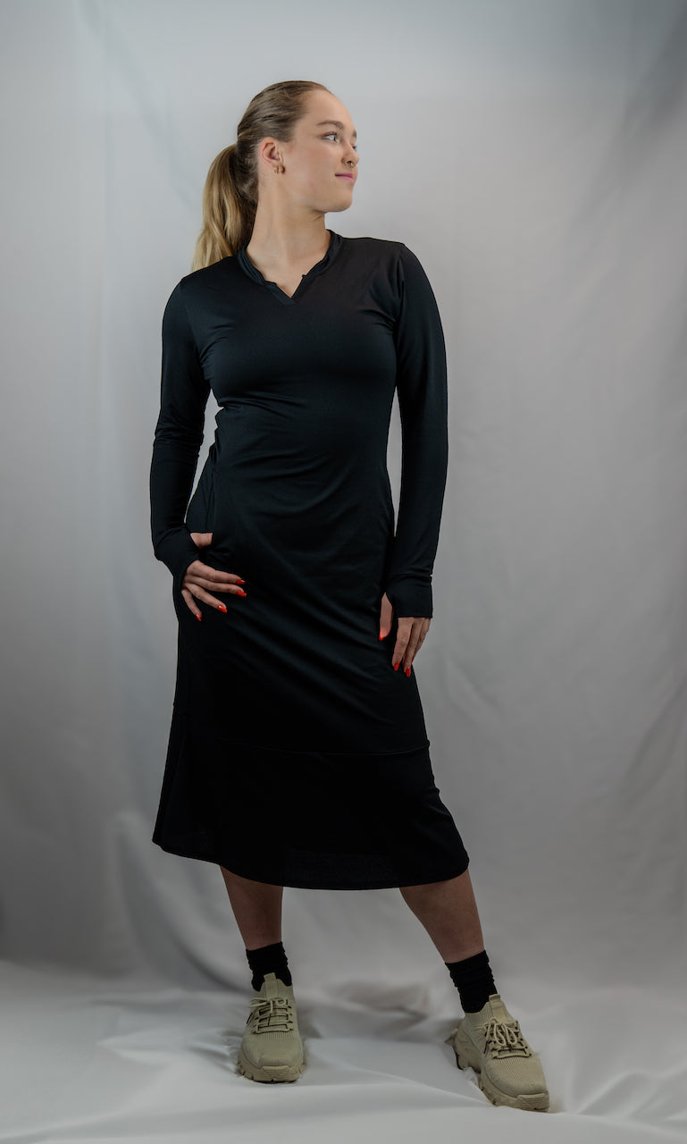 Black EverReady Maxi Dress – Cozy Soft Fabric with Pockets | Transcendent Active