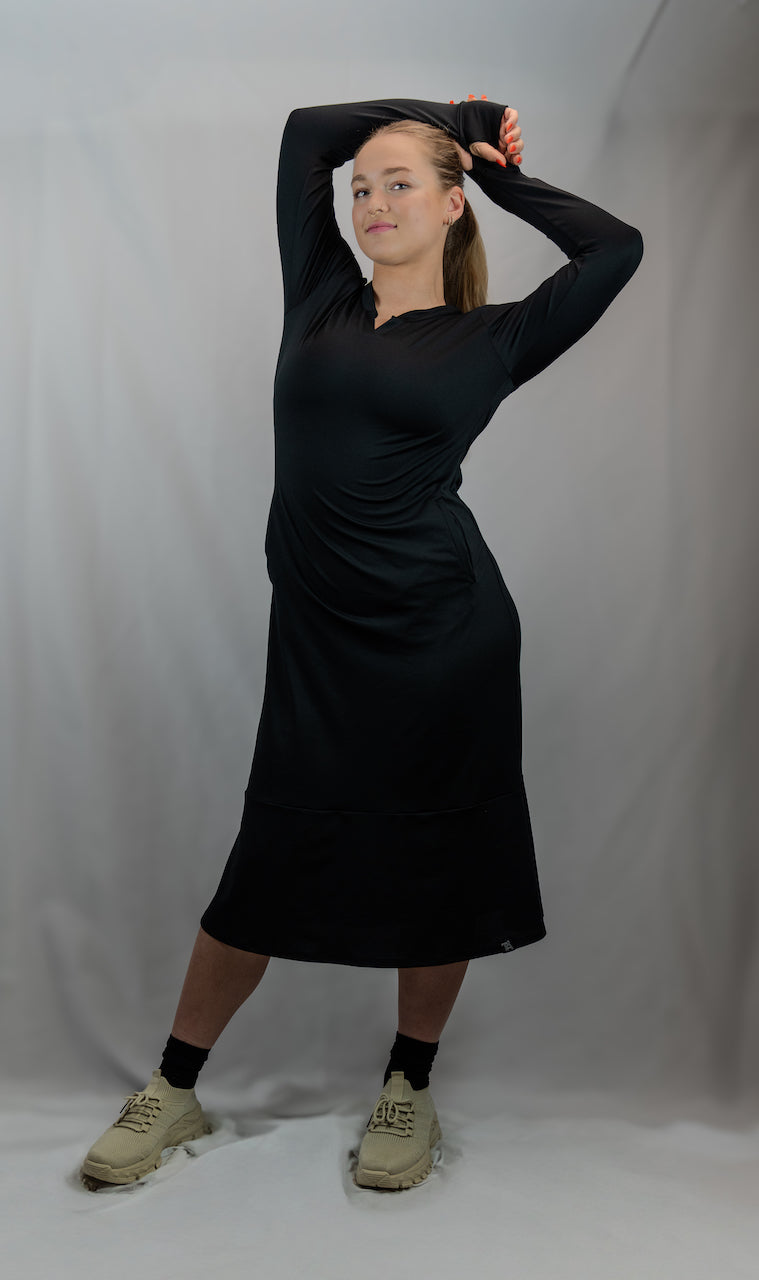 Black EverReady Maxi Dress – Cozy Soft Fabric with Pockets | Transcendent Active