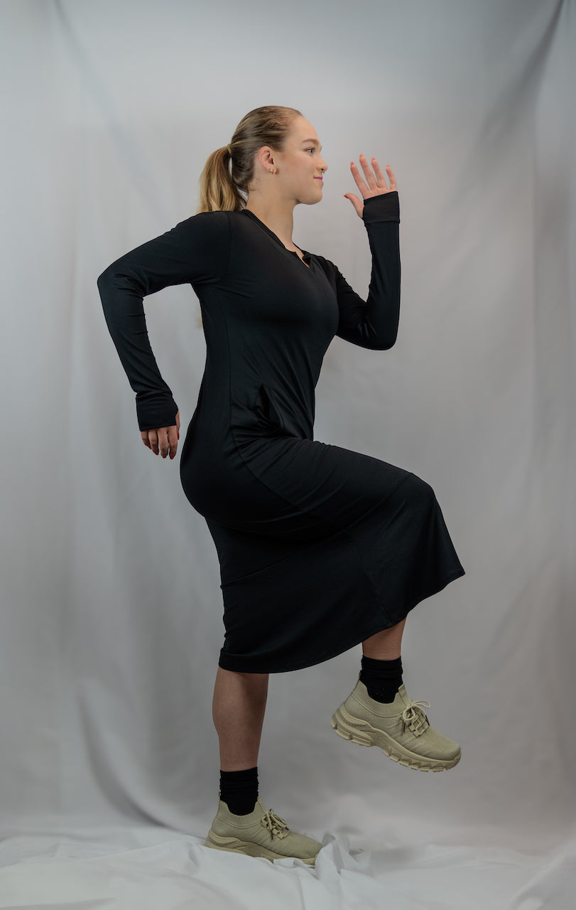 Black EverReady Maxi Dress – Cozy Soft Fabric with Pockets | Transcendent Active