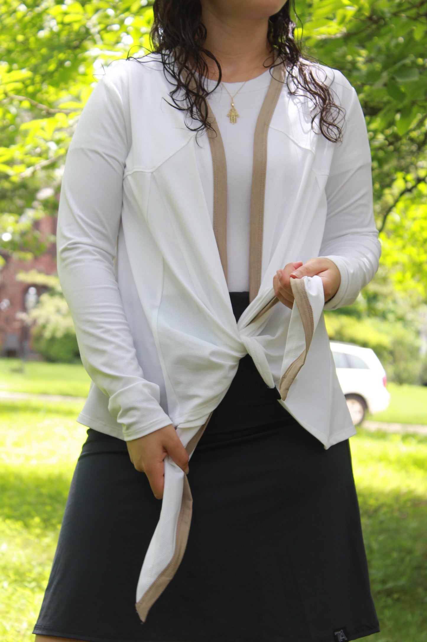 White Mesh Wrap by Transcendent Active – Lightweight Modest Layering Piece