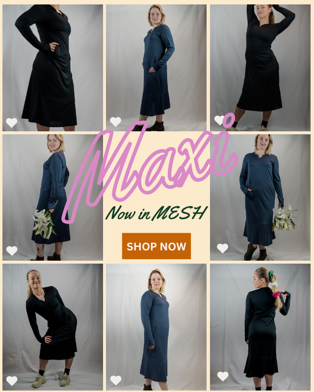 Black and Navy Mesh Maxi Length EverReady Dress with Pockets – Modest & Versatile | Transcendent Active