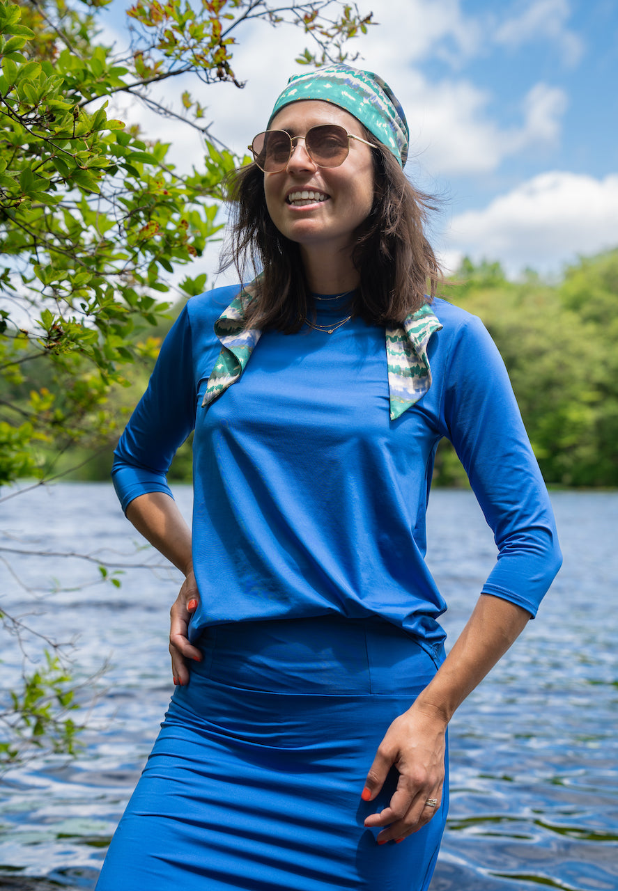 Capri Quarter Sleeve Top for women – modest, ocean- and chlorine-safe activewear made from sweat-wicking, quick-dry fabric, perfect for swimming, sports, and everyday wear.