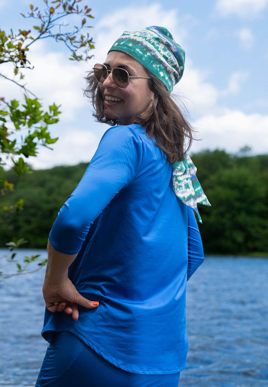 Capri Quarter Sleeve Top for women – modest, ocean- and chlorine-safe activewear made from sweat-wicking, quick-dry fabric, perfect for swimming, sports, and everyday wear.