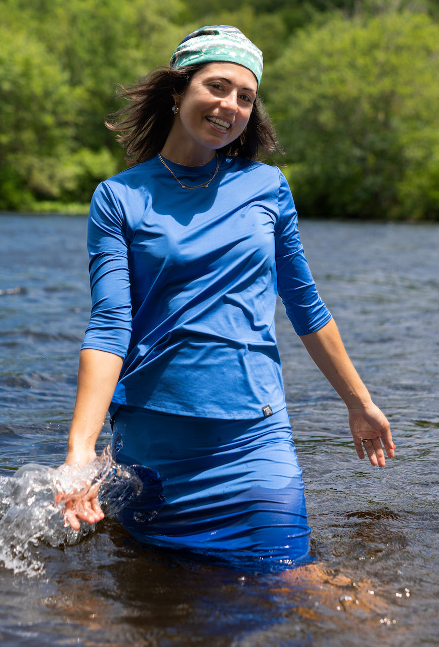Capri Quarter Sleeve Top for women – modest, ocean- and chlorine-safe activewear made from sweat-wicking, quick-dry fabric, perfect for swimming, sports, and everyday wear.