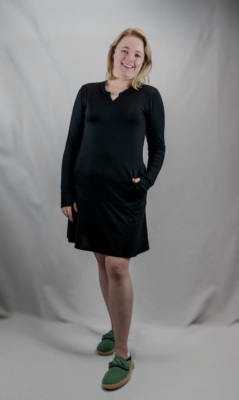Black EverReady Dress with Pockets – Above the Knee, Modest & Comfortable | Transcendent Active