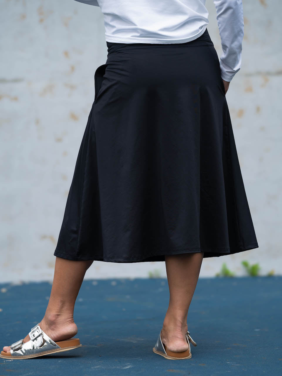 Black Midi Skate Skirt with Pockets – Modest Midi Length | Transcendent Active 