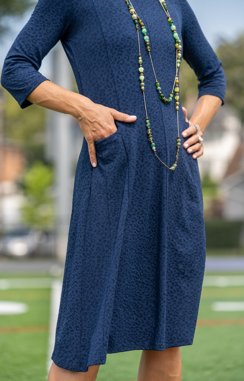The Go Getter Dress navy cheetah pocket detail Transcendent Active